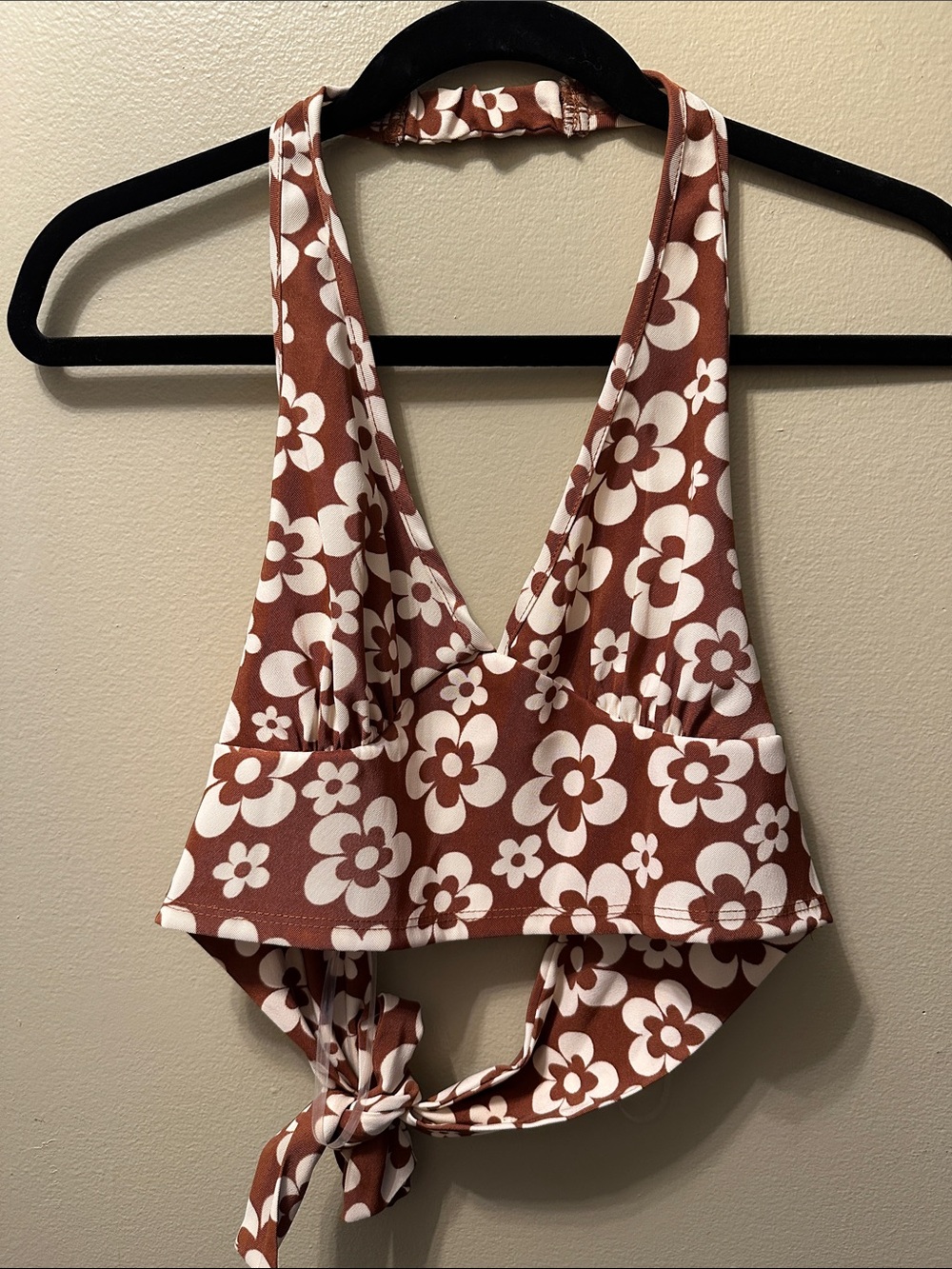 aerie Brown & White Floral Tie-Back Halter Top